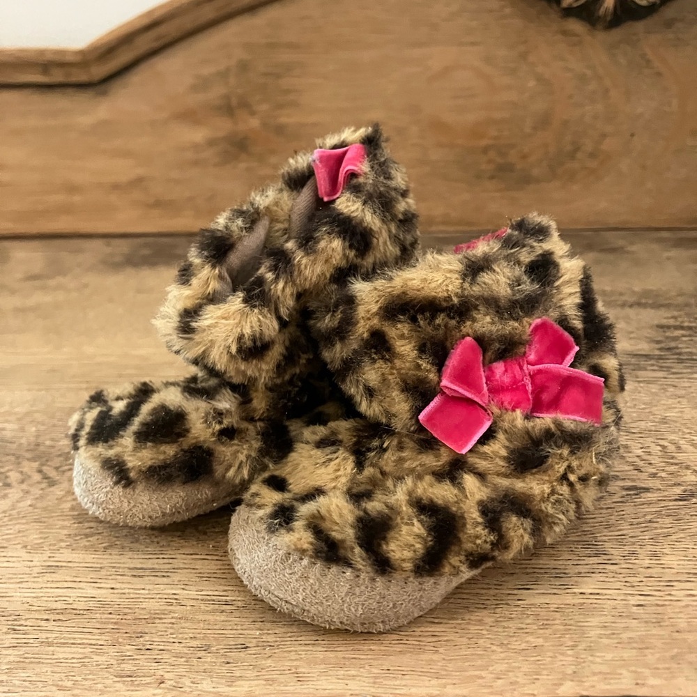 Carter's Leopard Print Slippers with Pink Bow